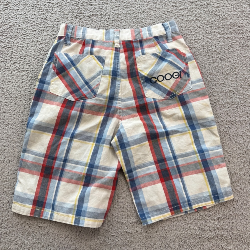 COOGI Boys Plaid Shorts Size 7 Multi Color Australian Flag Patch Y2K Streetwear - Picture 2 of 6